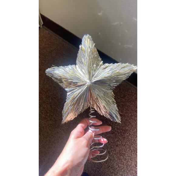 Champagne Textured 5-Point Tinsel Star Tree Topper 11" Layered Holiday Decor - Picture 8 of 10